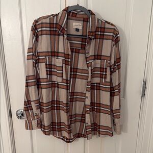 Target Beige and Orange Plaid Casual Shirt